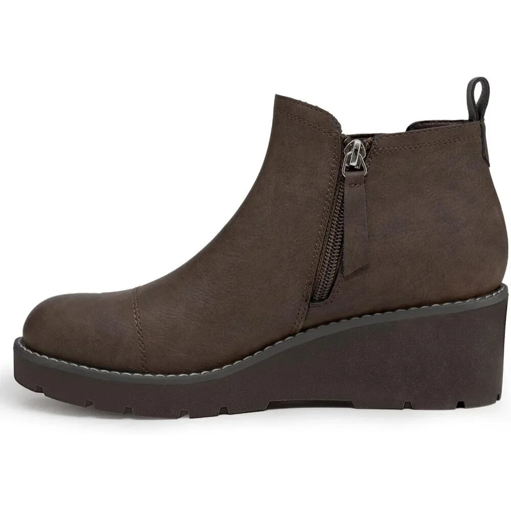 Women's Dark Brown Wedge Chelsea Boots Lug Sole Platform Ankle Booties Zipper